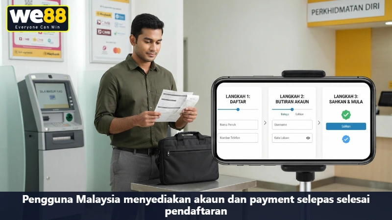 Pengguna Malaysia menyediakan akaun dan payment selepas selesai pendaftaran