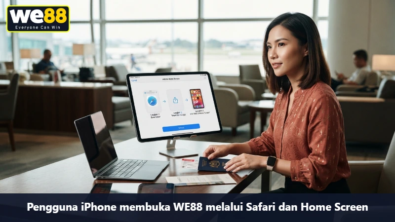 Pengguna iPhone membuka WE88 melalui Safari dan Home Screen
